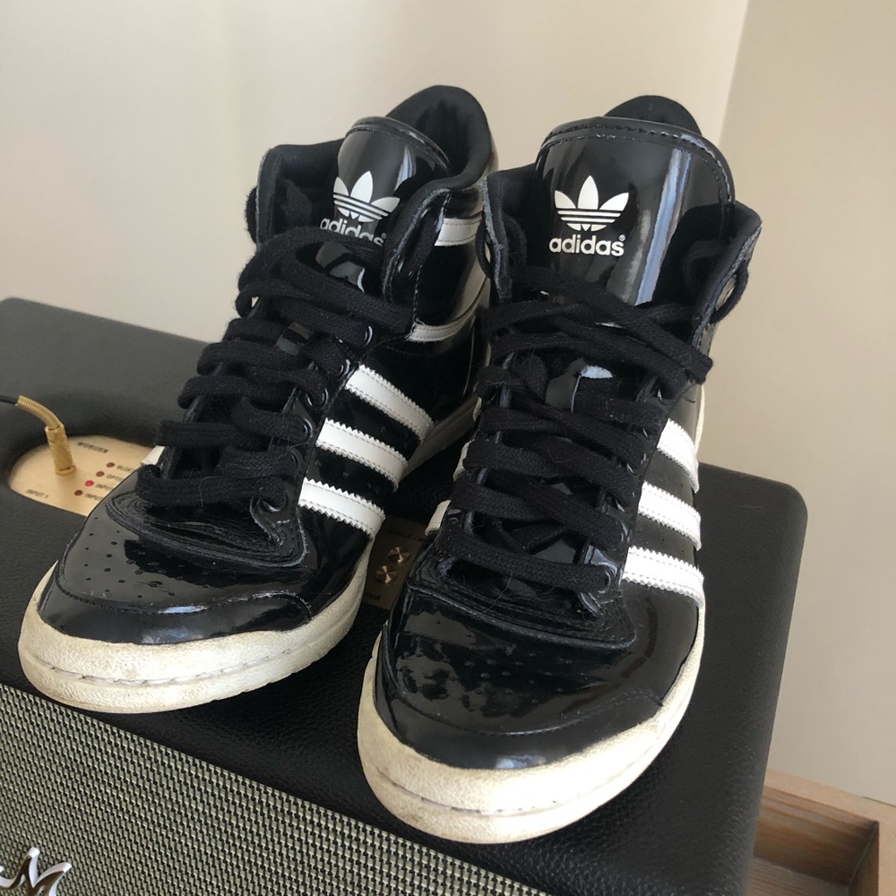 adidas Black and White High-Top Athletic Shoes